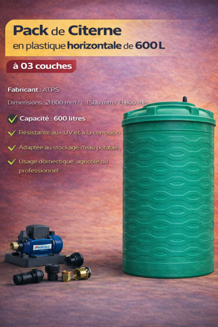 Pack de Citerne en plastique horizontale 600L à 03 couches