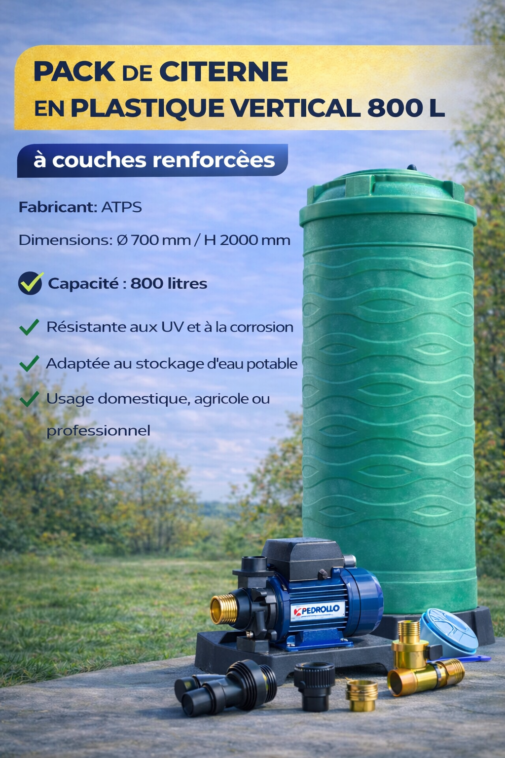 pack9 Pack de Citerne en plastique Verticale 800 L à couches renforcées : – Image 1