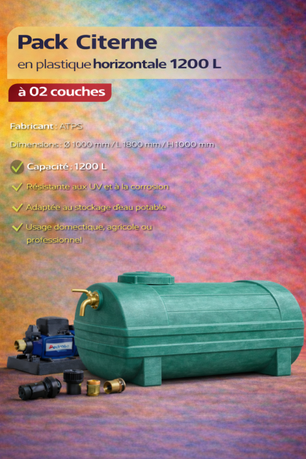 Pack de Citerne en plastique horizontale 1200L à 02 couches