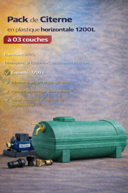 Pack de Citerne en plastique horizontale 1200L à 03 couches
