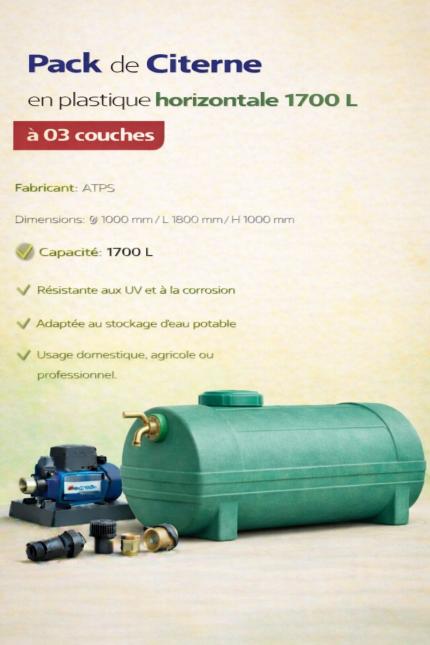 Pack de Citerne en plastique horizontale 1700 L à 03 couches