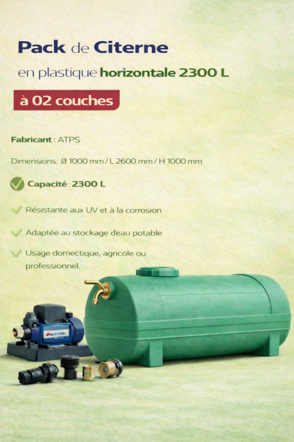 Pack de Citerne en plastique horizontale 2300 L à 02 couches