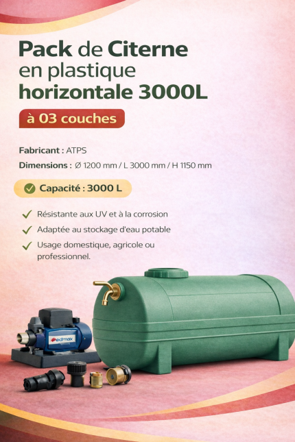 Pack de Citerne en plastique horizontale 3000L à 03 couches