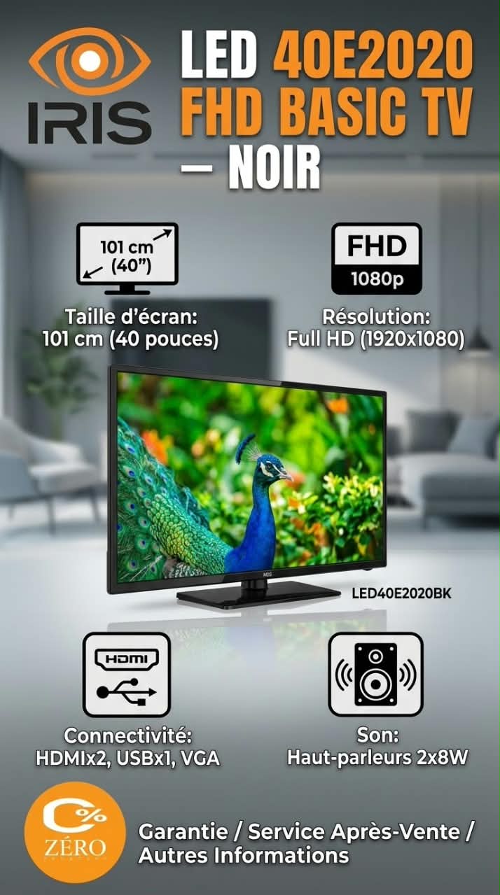 tv1 TV LED IRIS 40" Full HD – Noir – Image 1