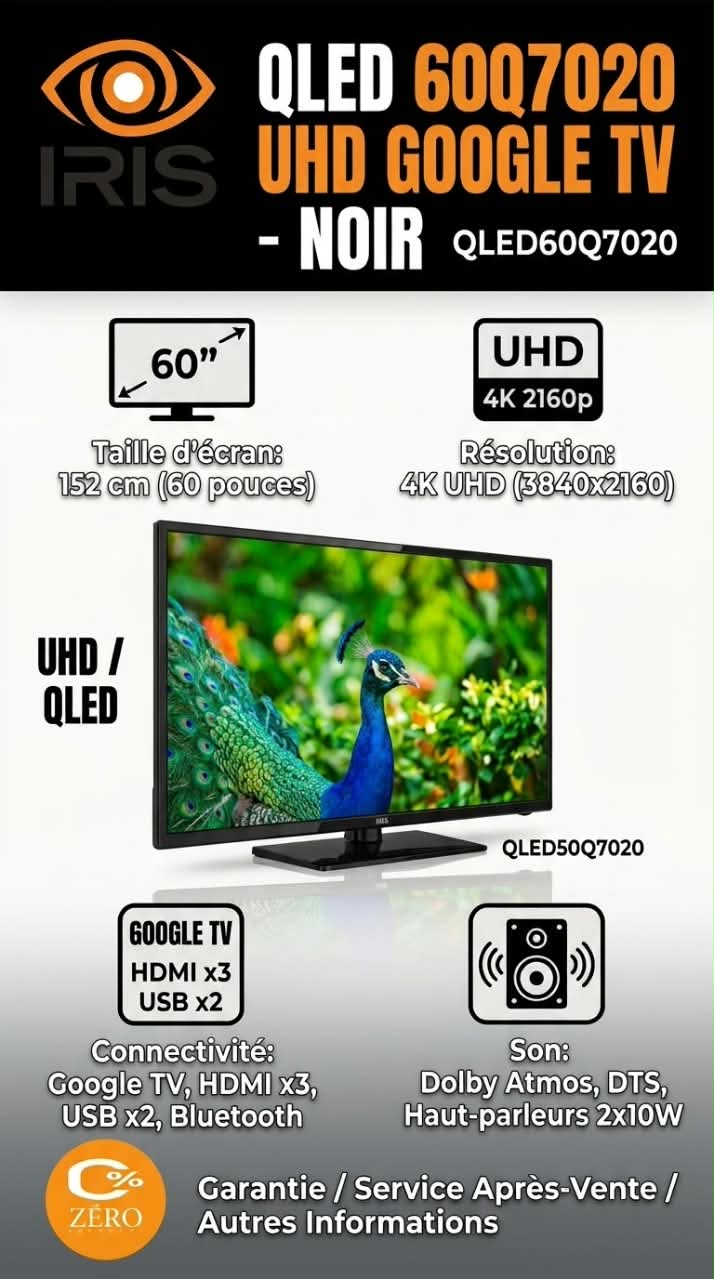 tv3 TV QLED IRIS 60" 4K Google TV – Noir – Image 1