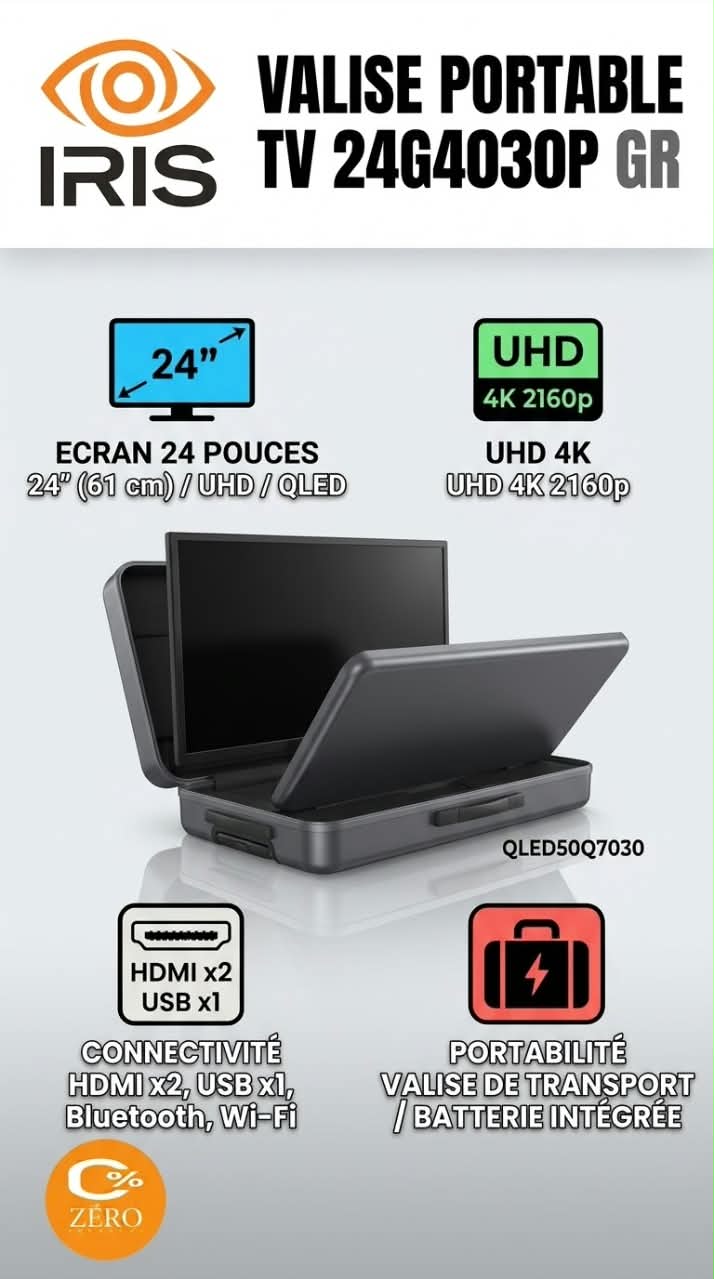 tv4 TV Valise Portable IRIS 24" – Gris – Image 1