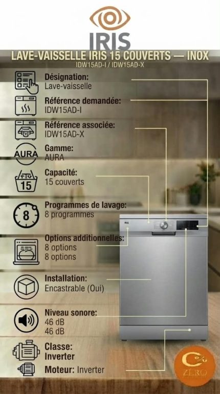 Lave-Vaisselle IRIS AURA 15 Couverts – Inox
