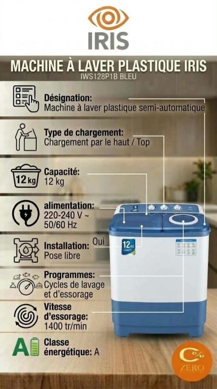 Machine à Laver IRIS Plastique 12 kg – Avec Pompe