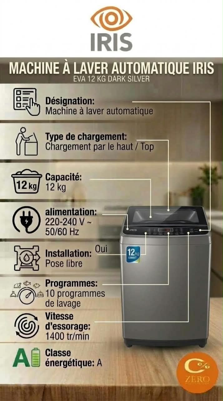 P33 Machine à Laver IRIS EVA 12 kg – Dark Silver – Image 1