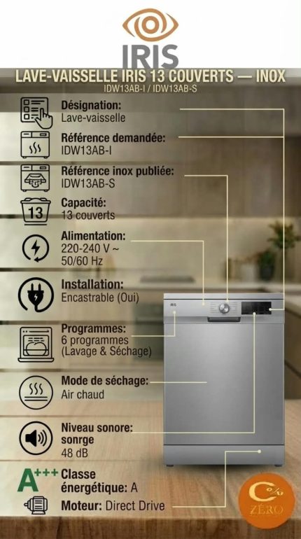Lave-Vaisselle IRIS 13 Couverts – Inox