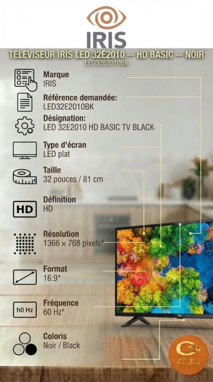Téléviseur LED IRIS 32 pouces HD Basic – Noir