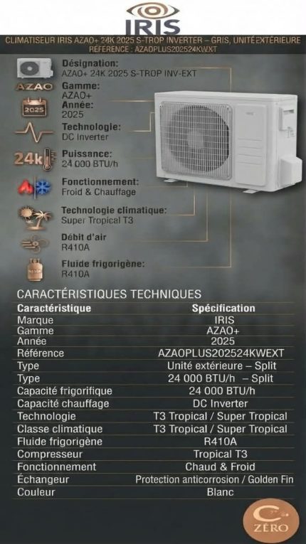 CLIMATISEUR IRIS AZAO+ 24K 2025 S-TROP INVERTER – UNITÉ EXTÉRIEURE