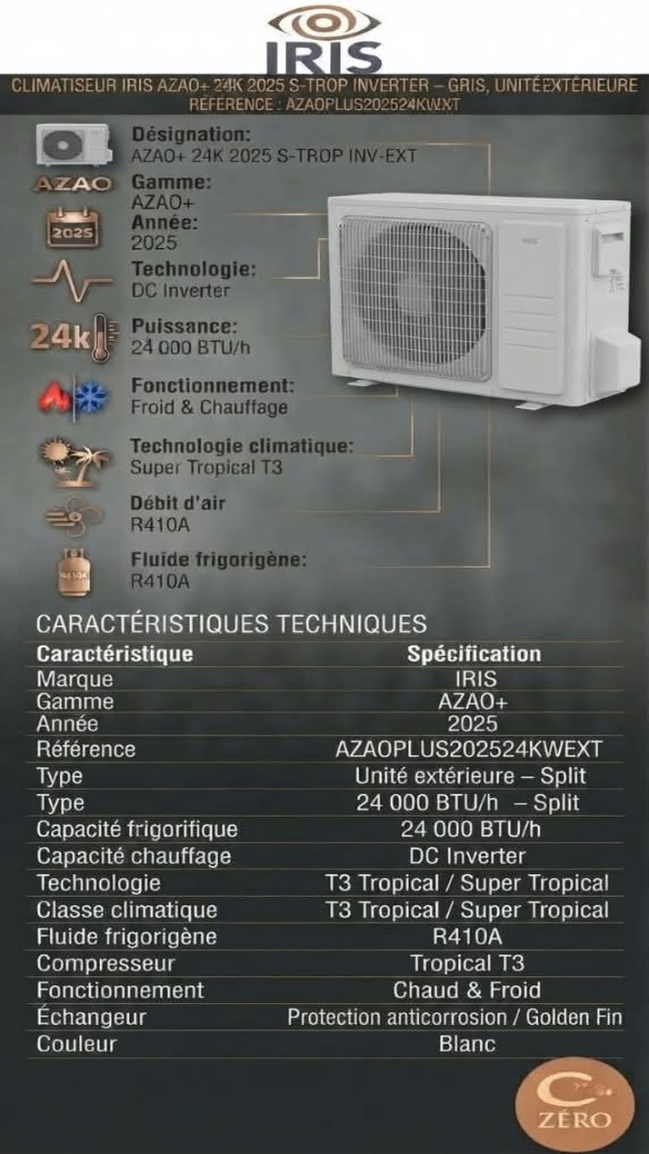 P57_T CLIMATISEUR IRIS AZAO+ 24K 2025 S-TROP INVERTER – UNITÉ EXTÉRIEURE – Image 1