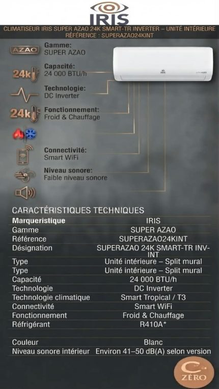 CLIMATISEUR IRIS SUPER AZAO 24K SMART-TR INVERTER – UNITÉ INTÉRIEURE