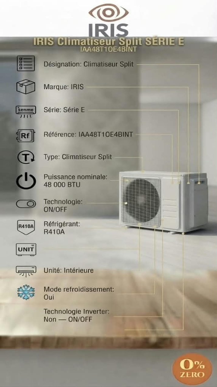 P82_same_size Climatiseur IRIS Série E 48KT1 – 48 000 BTU – ON/OFF – Unité Intérieure – Image 1