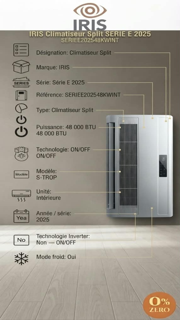P83_same_size Climatiseur Split IRIS Série E 2025 48K S-TROP – 48 000 BTU – ON/OFF – Unité Intérieure – Image 1
