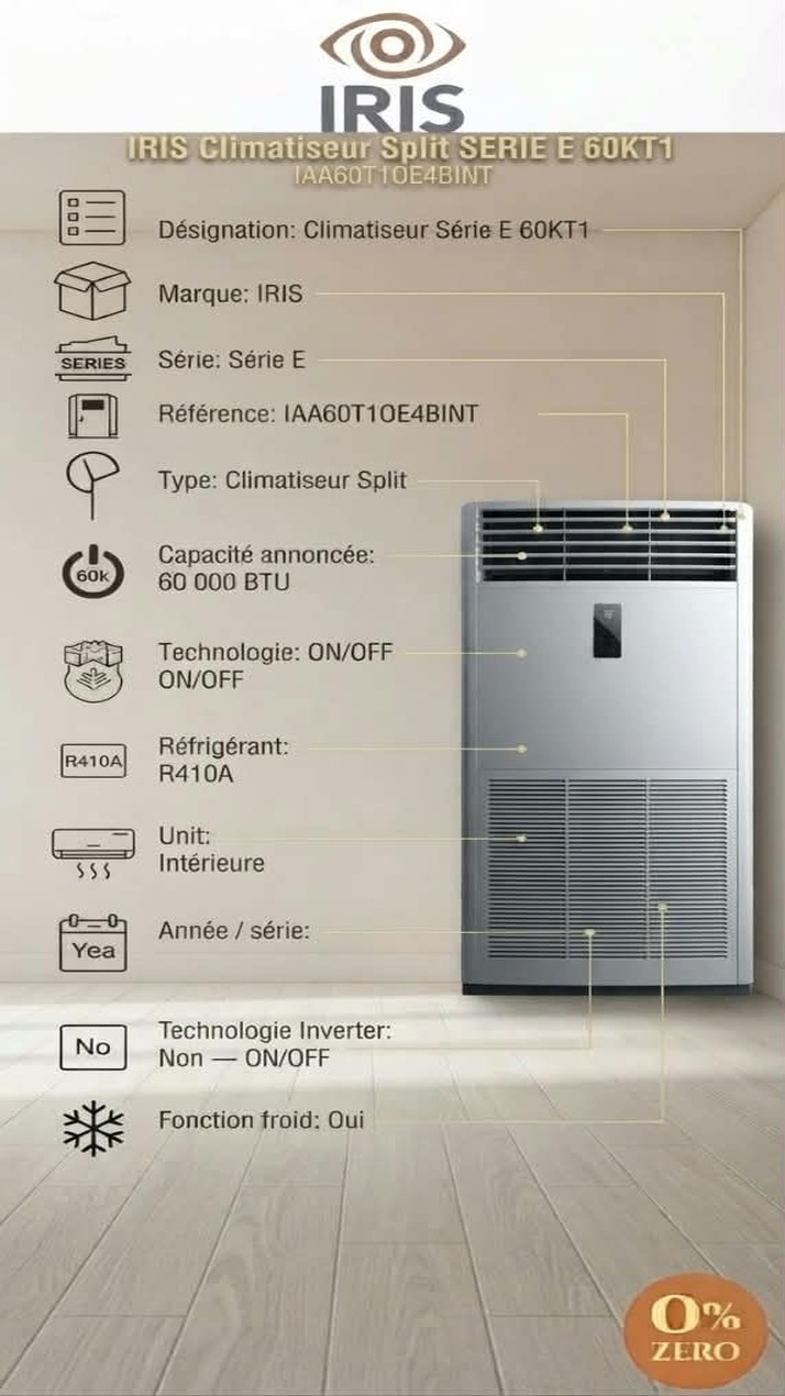 P84_same_size Climatiseur Split IRIS Série E 60KT1 – 60 000 BTU – ON/OFF – R410A – Unité Intérieure – Image 1