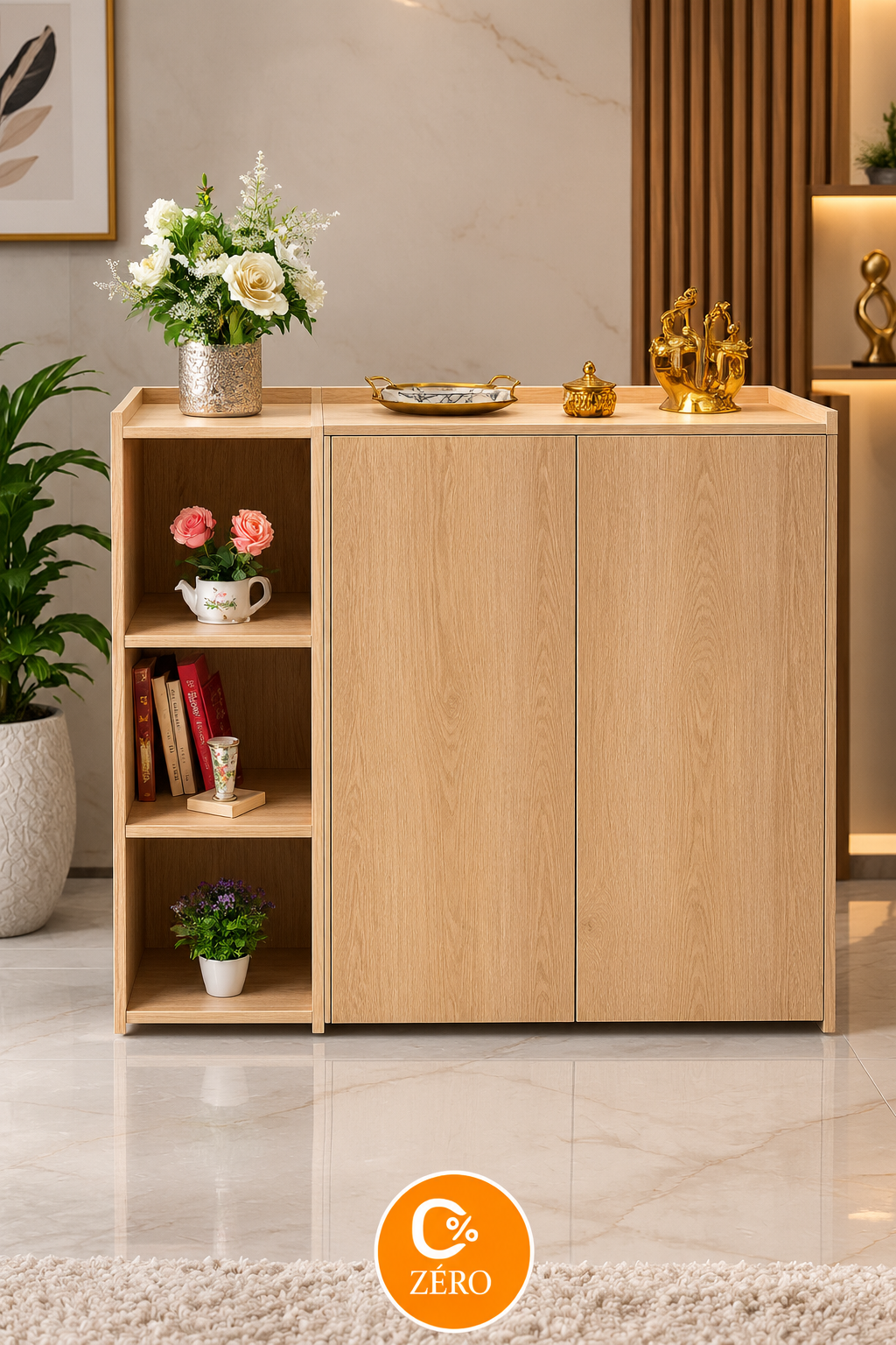 PMD8-1 Meuble à Chaussures avec Niches Latérales – Bois Naturel – Image 1