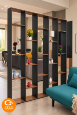 Niche Décorative Séparatrice à Compartiments – Noir et Bois Naturel – Image 3