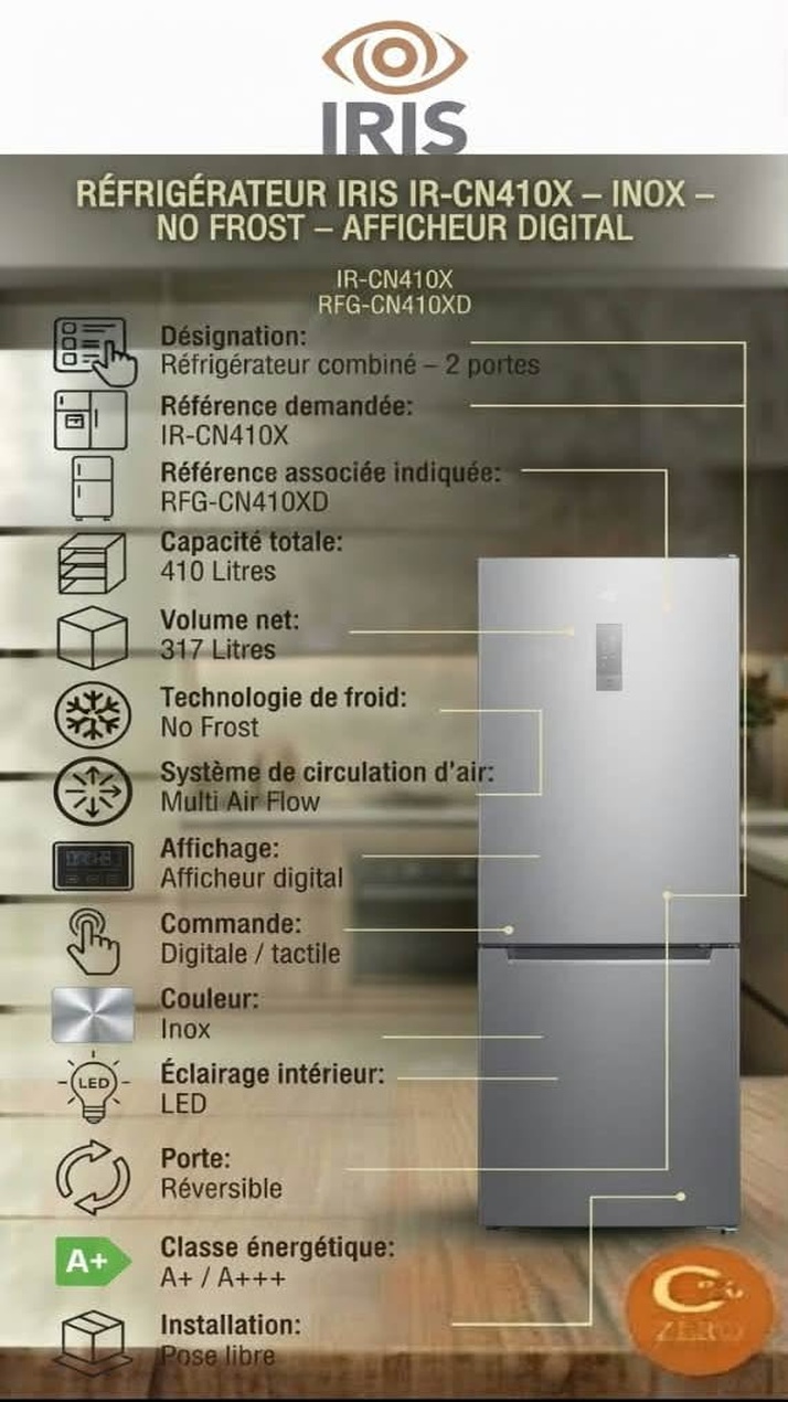 PP66_same_size Réfrigérateur IRIS 410 L – No Frost – 2 Portes – Inox – Afficheur Digital – Image 1