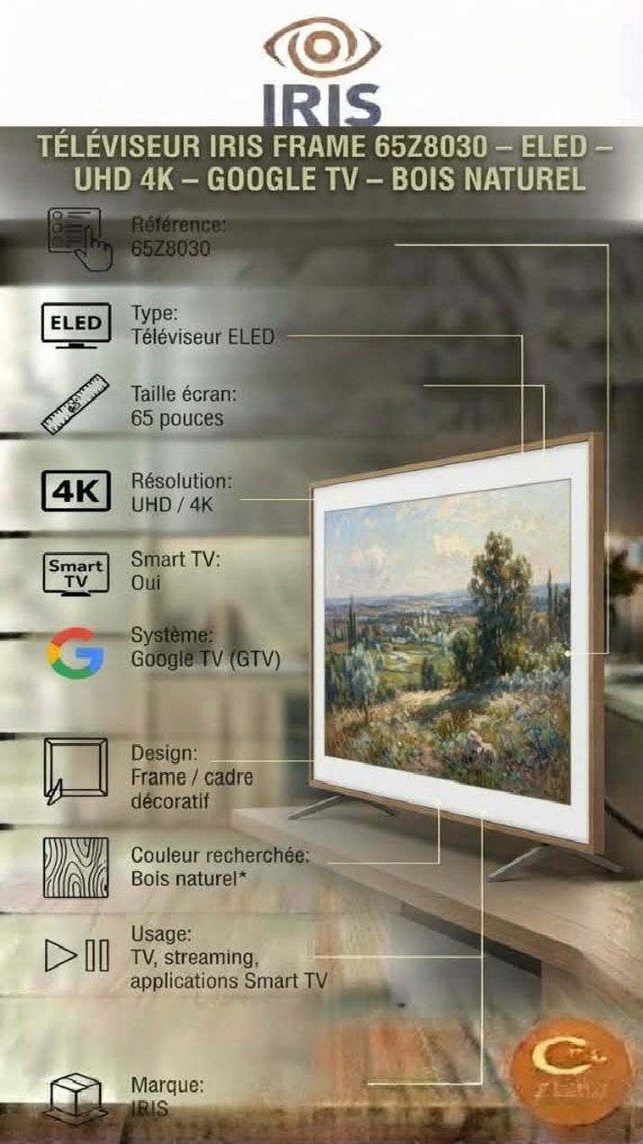 PP70_same_size Téléviseur IRIS FRAME 65 pouces 4K UHD Google TV – Bois Naturel – Image 1